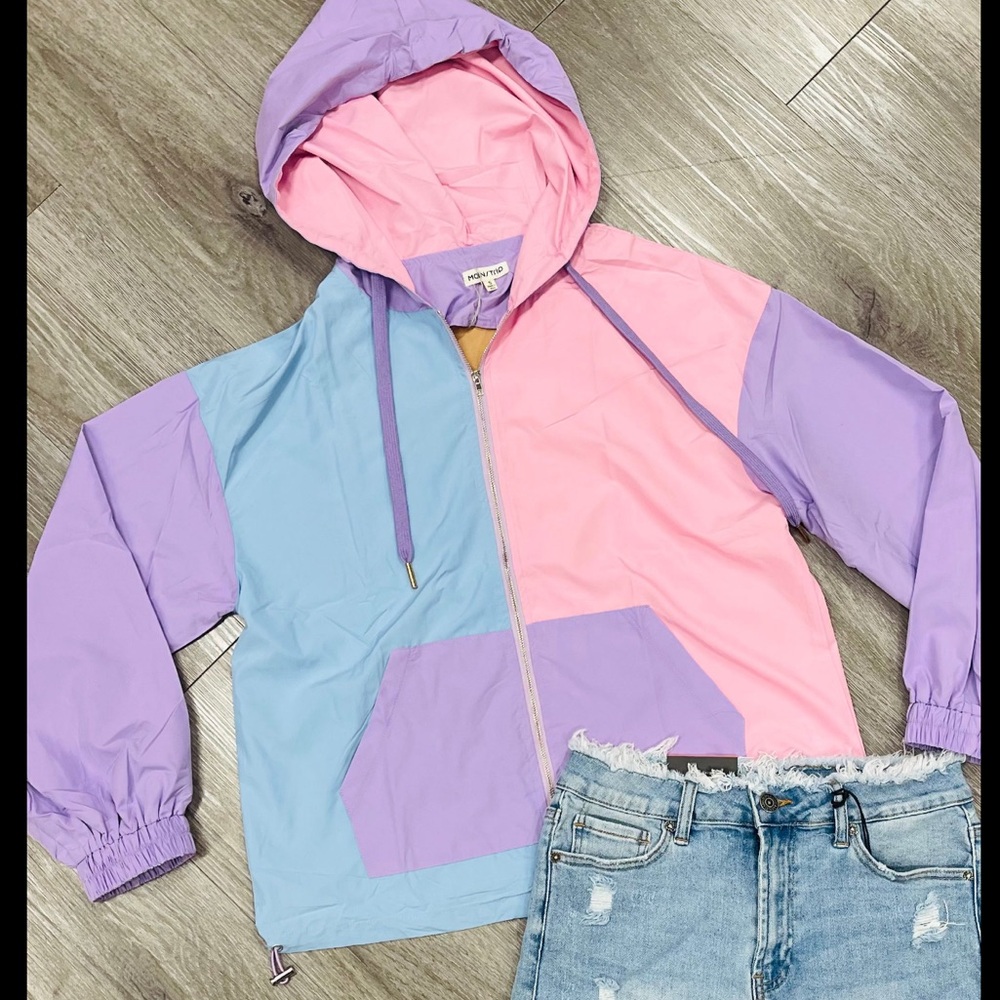NWT - Main Strip - Color Block Windbreaker Hoodie Jacket - Womans Size Small